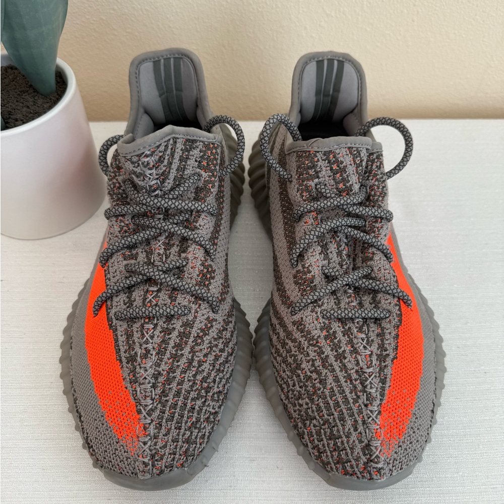 Adidas Yeezy Boost SPLY-350 V2 Beluga Reflective Gray Mesh w/Orange Sneakers - Picture 2 of 14